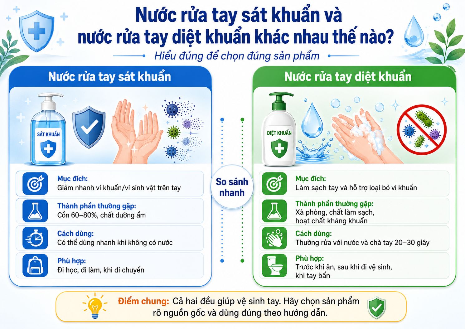 so sánh nước rửa tay sát khuẩn và nước rửa tay diệt khuẩn